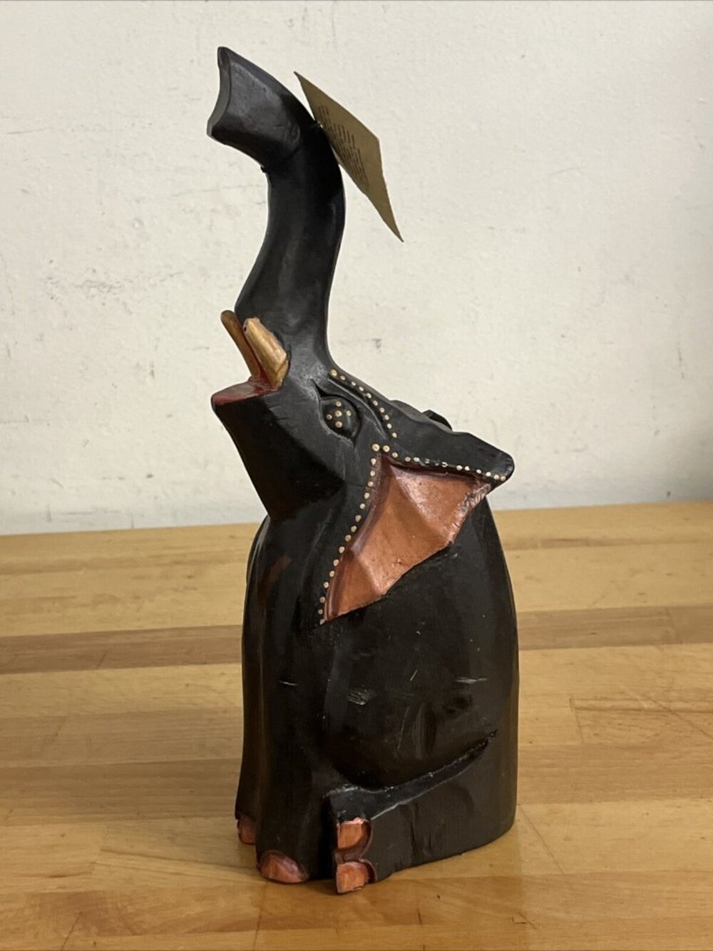 Vintage Wooden Hand Carved Elephant Sculpture - Made In Indonesian - 12”